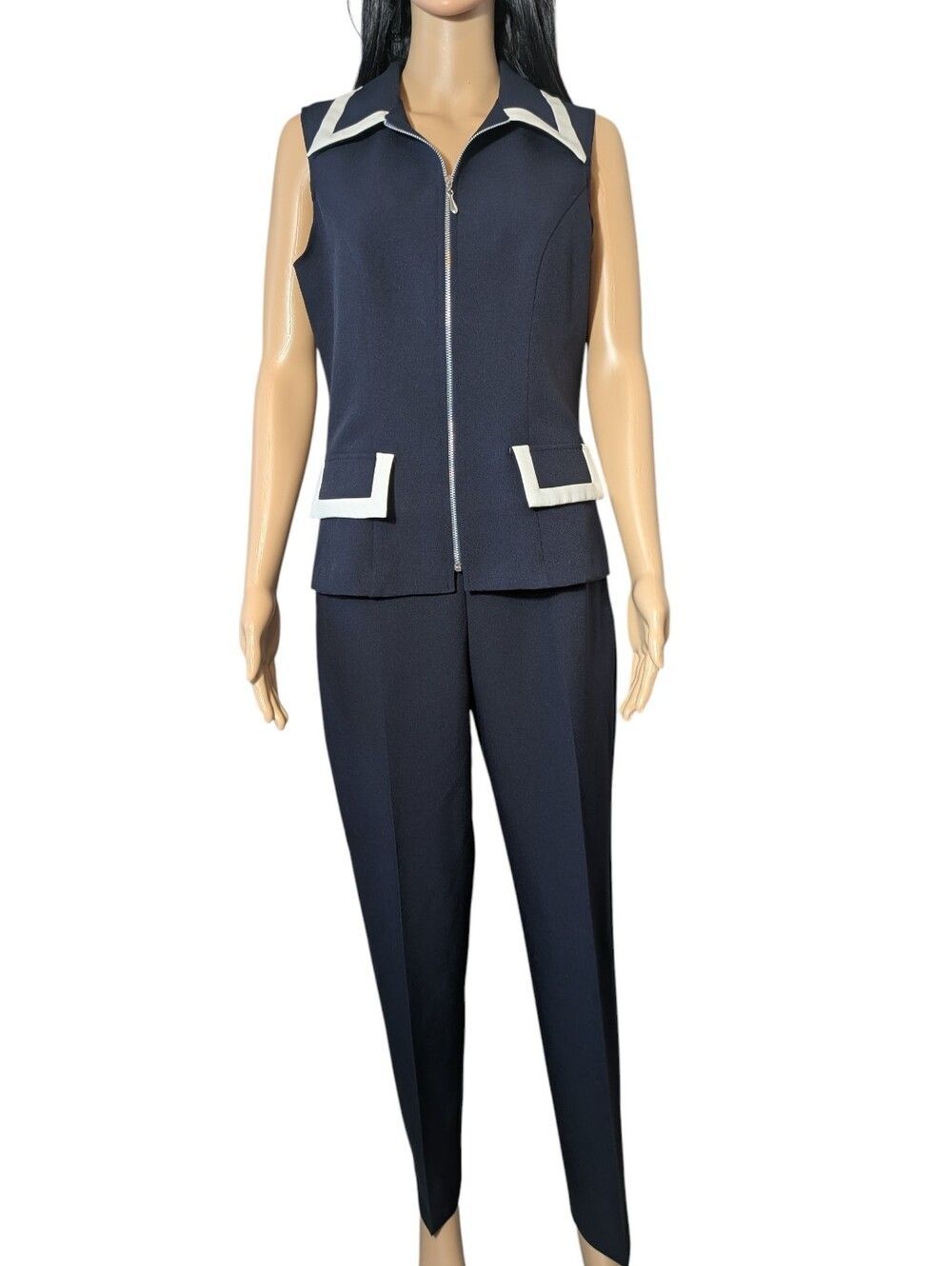 Vintage City Triangles 2 Piece Navy Pantsuit